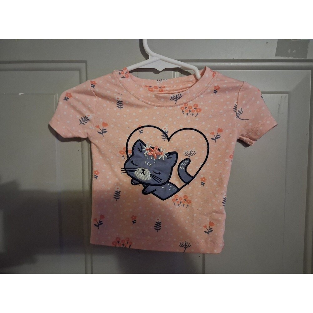Penelope Mack Unisex Baby 12M Pink Short Sleeve Cat Graphic Embroidered Tee